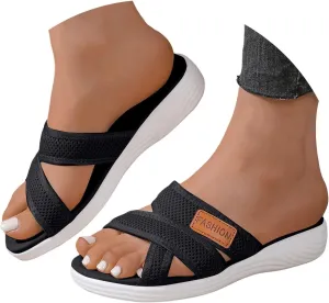 Summer Sandals For Women 2025,Women's Slide Sandals,Comfortable Trendy Beach Hollow Mesh Casual Orthopedic Comfy Low Heel Arch Support Dress Bohe Foot Supports Plantar Fasciitis Bunion Orthotic Shoes
