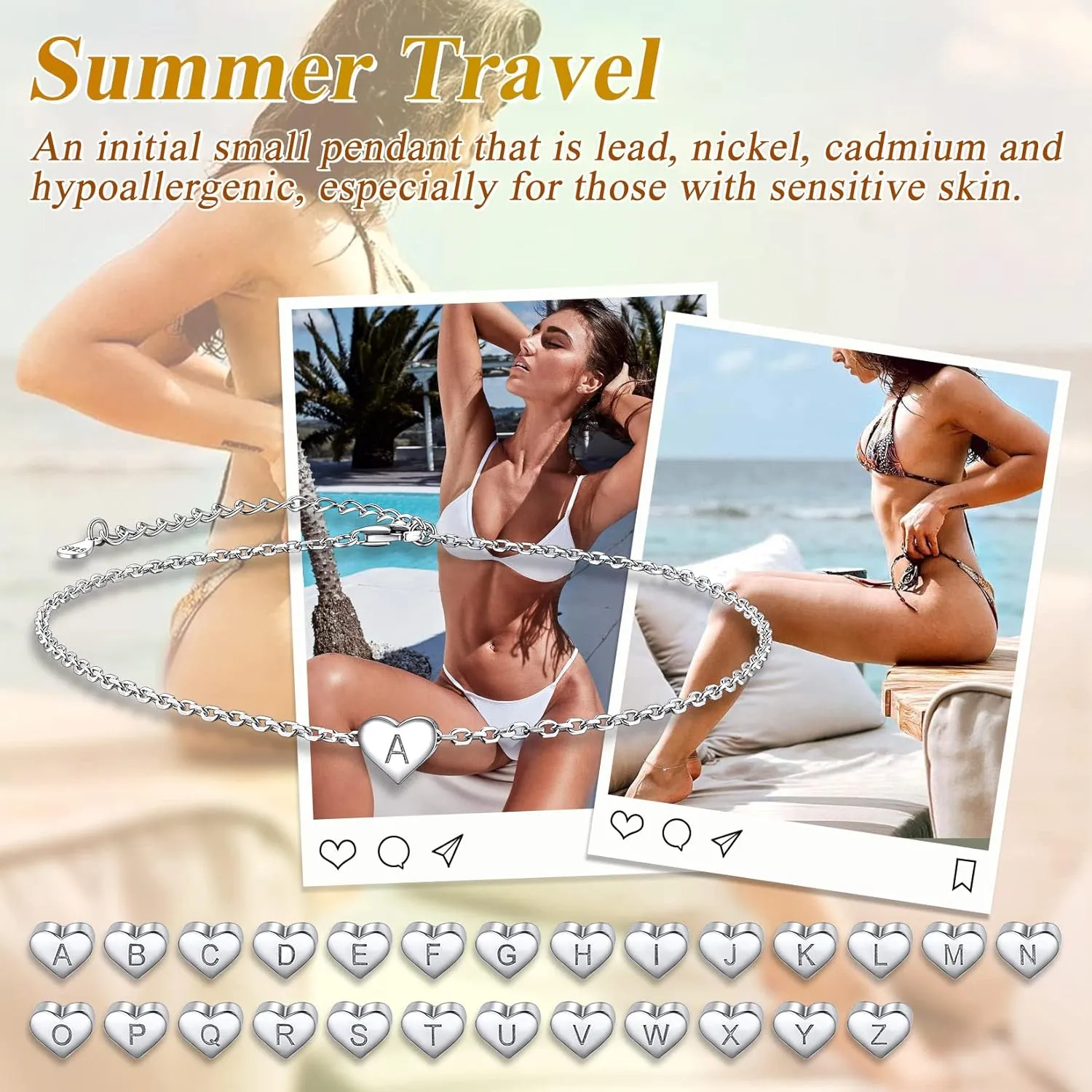 Suplight 925 Sterling Silver A-Z Initial Heart Anklets, Dainty Ankle Bracelets Beach Jewelry for Women (with Gift Box)