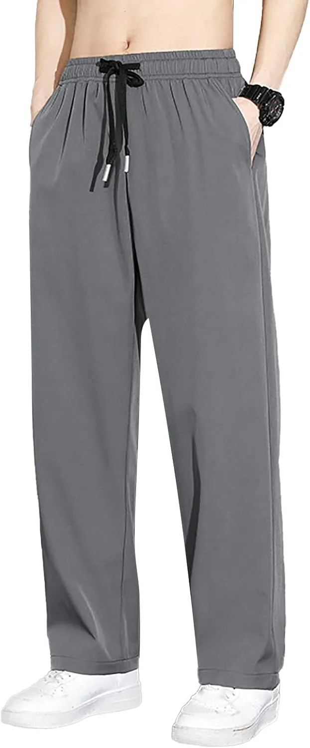 Sweatpants for Men Baggy Elastic Waist Drawstring Joggers Casual Relaxed Fit Lightweight Straight Chino Pants with Pockets