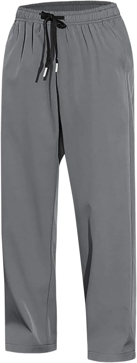 Sweatpants for Men Baggy Elastic Waist Drawstring Joggers Casual Relaxed Fit Lightweight Straight Chino Pants with Pockets