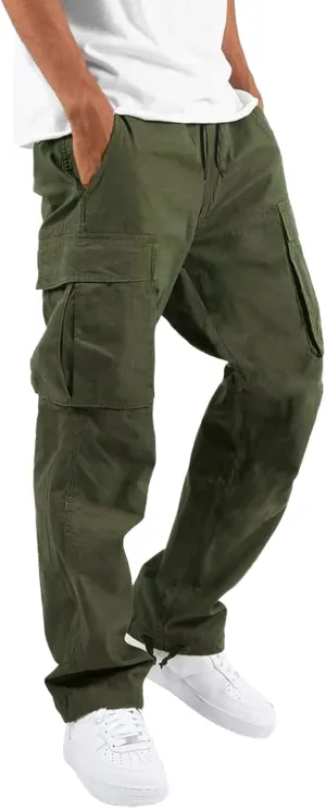 Sweatpants for Men Baggy Open Bottom Drawstring Cargo Joggers Casual Plus Size Loose Lighteight Hiking Pants with Pockets