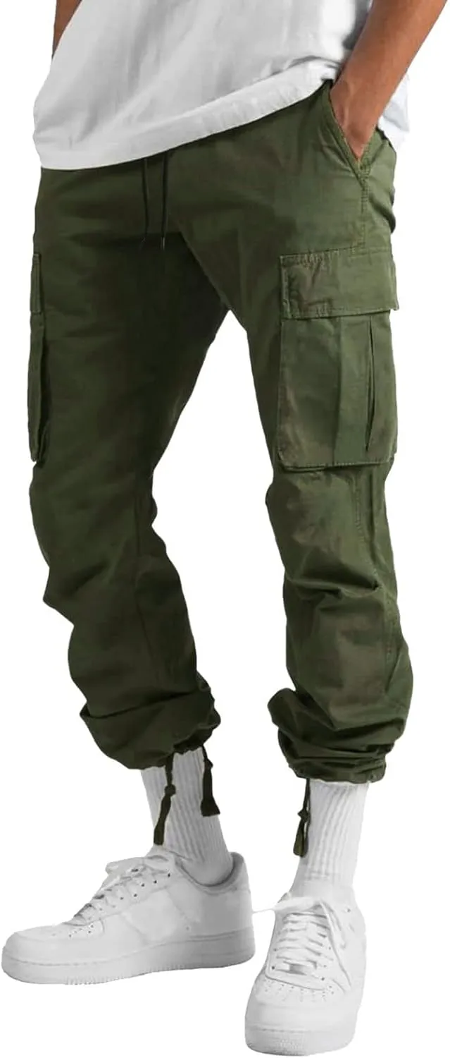 Sweatpants for Men Baggy Open Bottom Drawstring Cargo Joggers Casual Plus Size Loose Lighteight Hiking Pants with Pockets