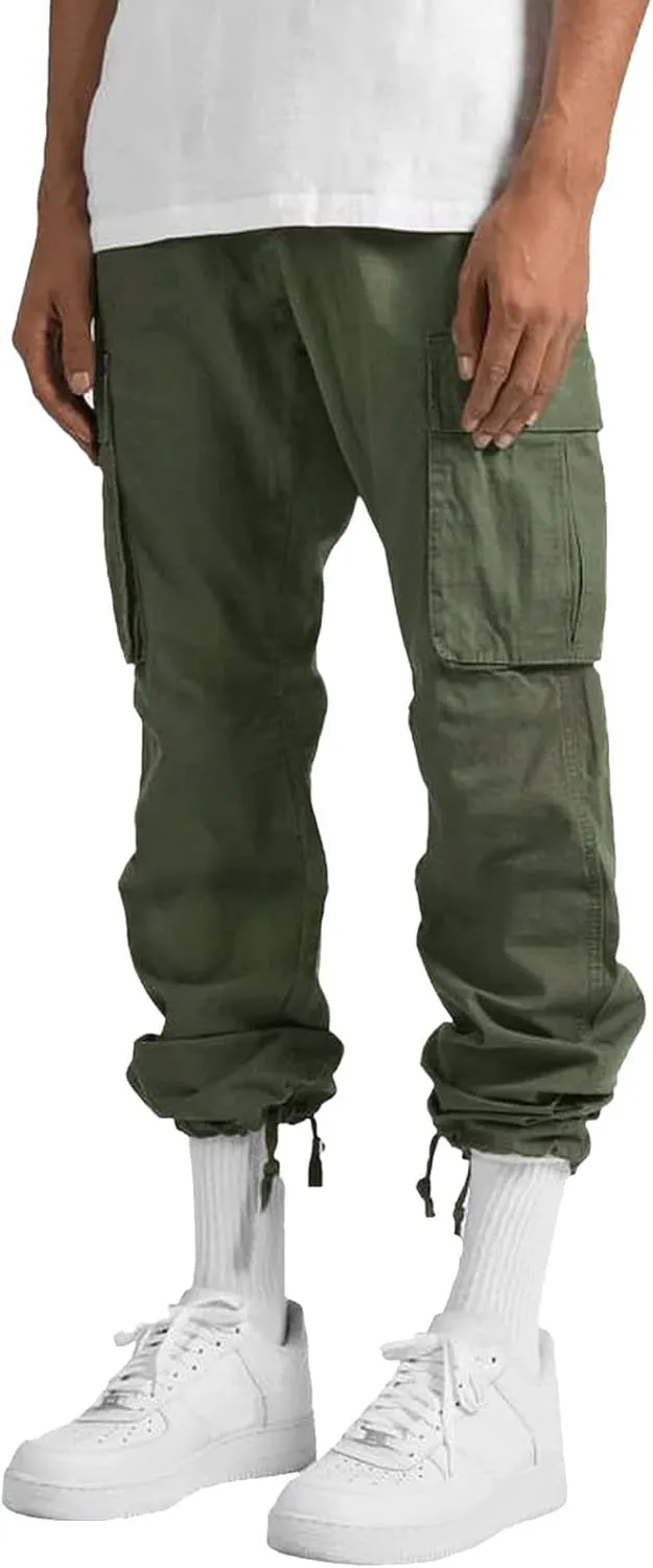 Sweatpants for Men Baggy Open Bottom Drawstring Cargo Joggers Casual Plus Size Loose Lighteight Hiking Pants with Pockets
