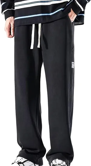 Sweatpants for Men Baggy Stretch Waist Straight Leg Casual Joggers Plus Size Lightweight Outdoor Workout Drawstring Trousers