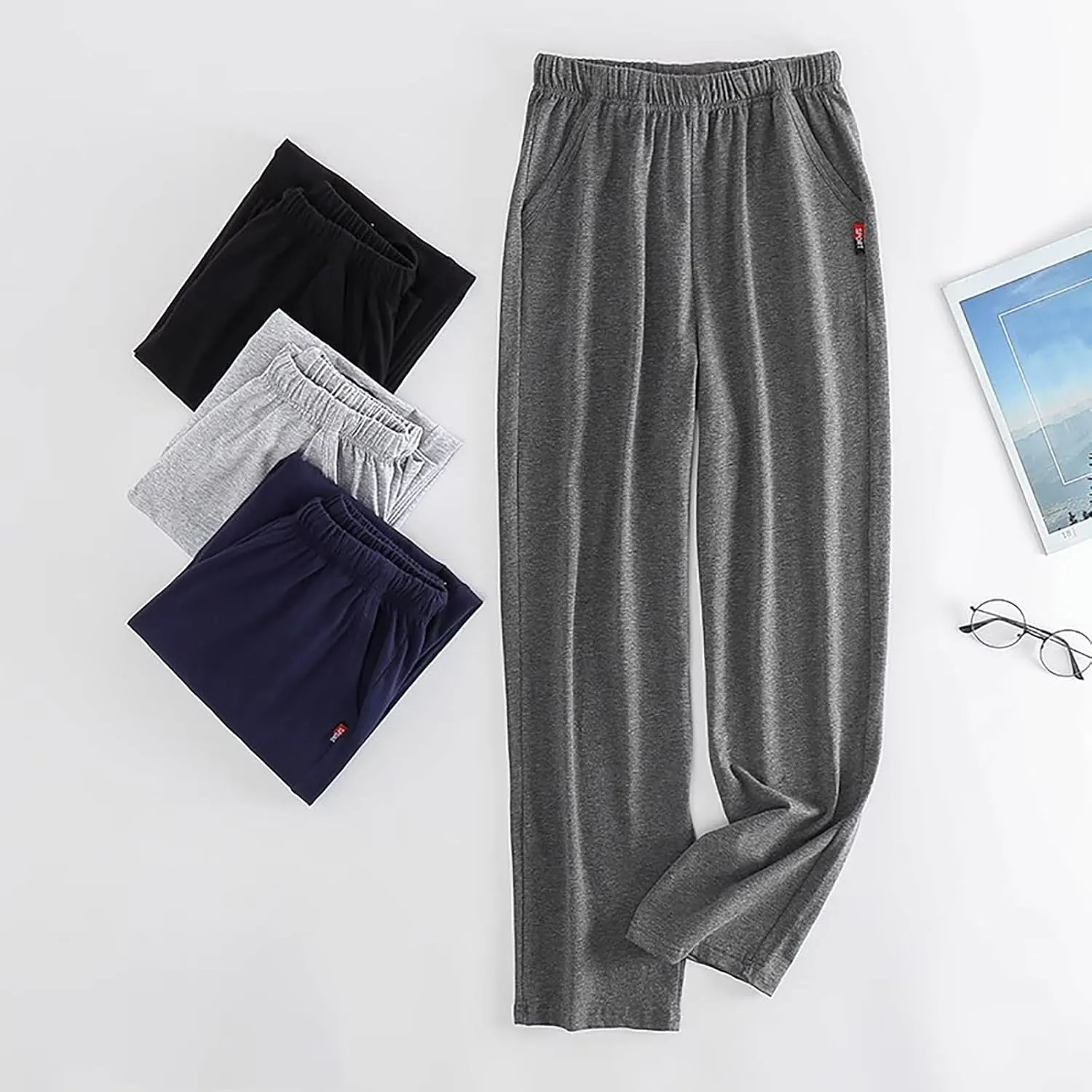 Sweatpants for Men Big and Tall Stretch Waisted Baggy Joggers Plus Size Drawstring Lightweigh Lounge Pants with Pockets