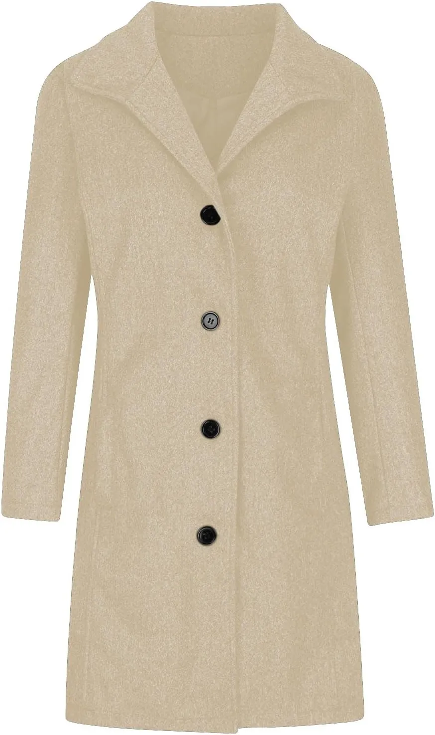 TANGNADE Women Stand Collar Single Breasted Mid Long Length Wool Blend Coat Business Peacoat Winter Warm Pea Coats Pocket