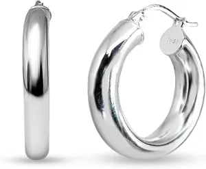 Thick Chuncy Hoops, 925 Sterling Silver High Polished 4mm Wide Round-Tube Click-Top, Hoop Earrings for Women, Tarnish and Nickel Free, Various Sizes