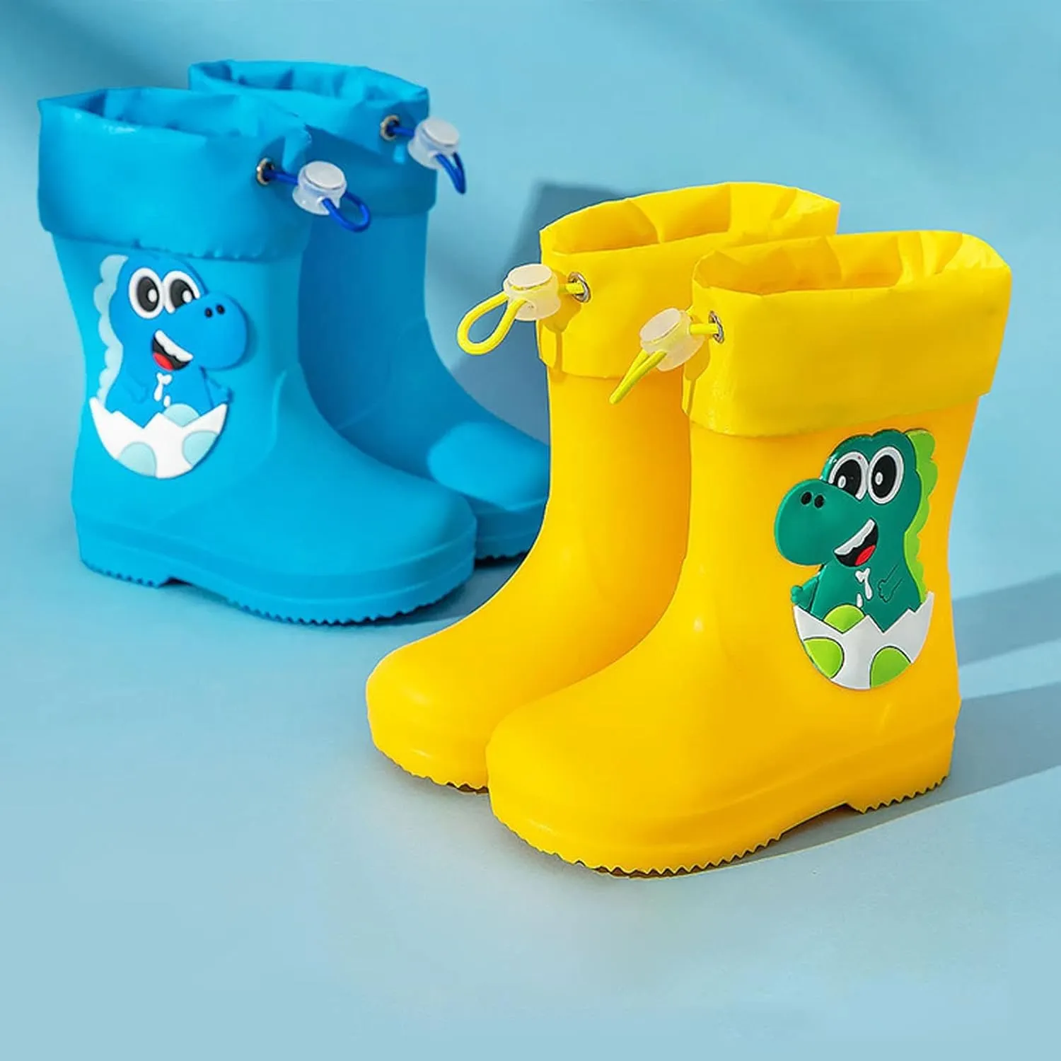Toddler Dinosaur Rain Boots with Adjustable Buckle Baby Lightweight Non Slip Rainboots Kids Waterproof Boots