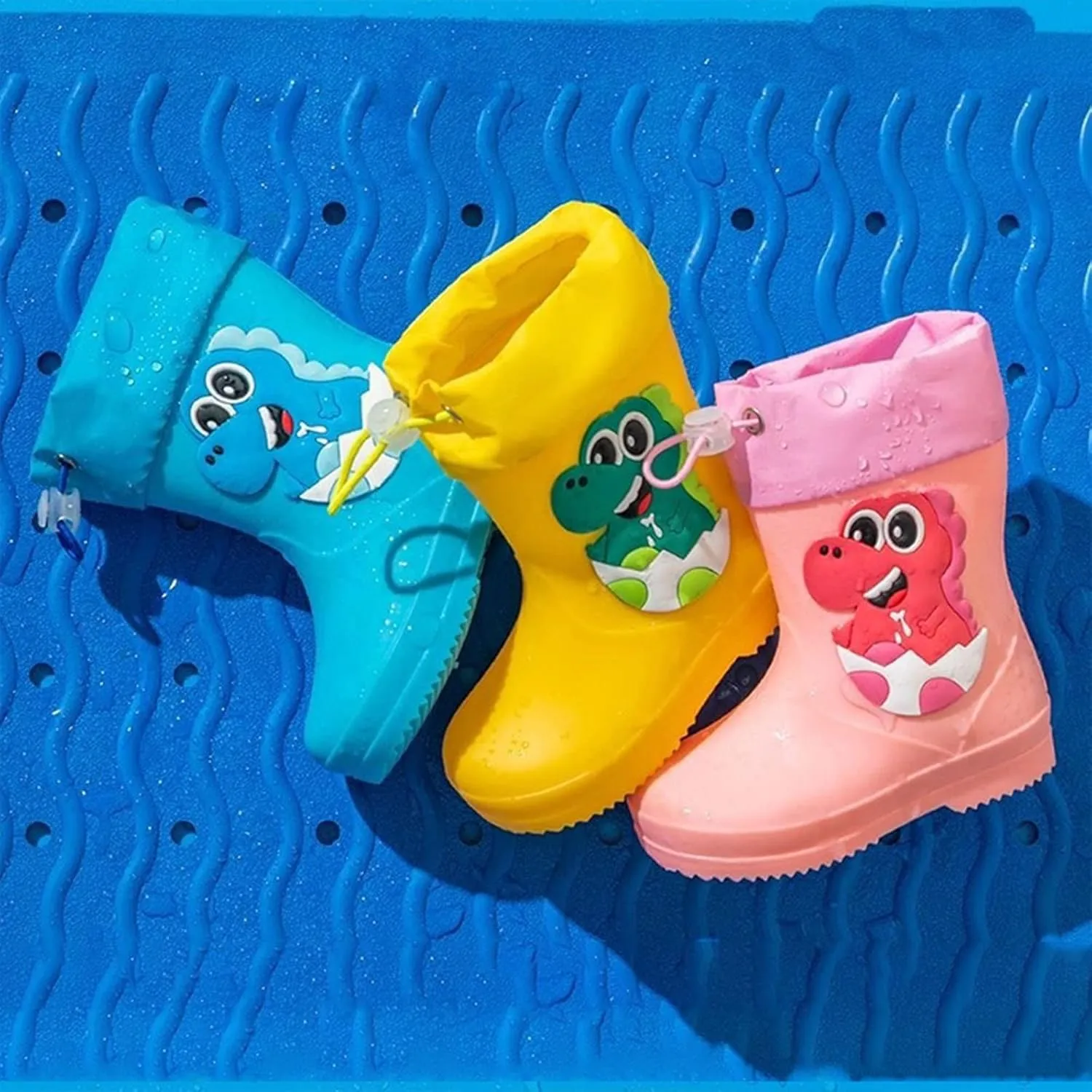 Toddler Dinosaur Rain Boots with Adjustable Buckle Baby Lightweight Non Slip Rainboots Kids Waterproof Boots