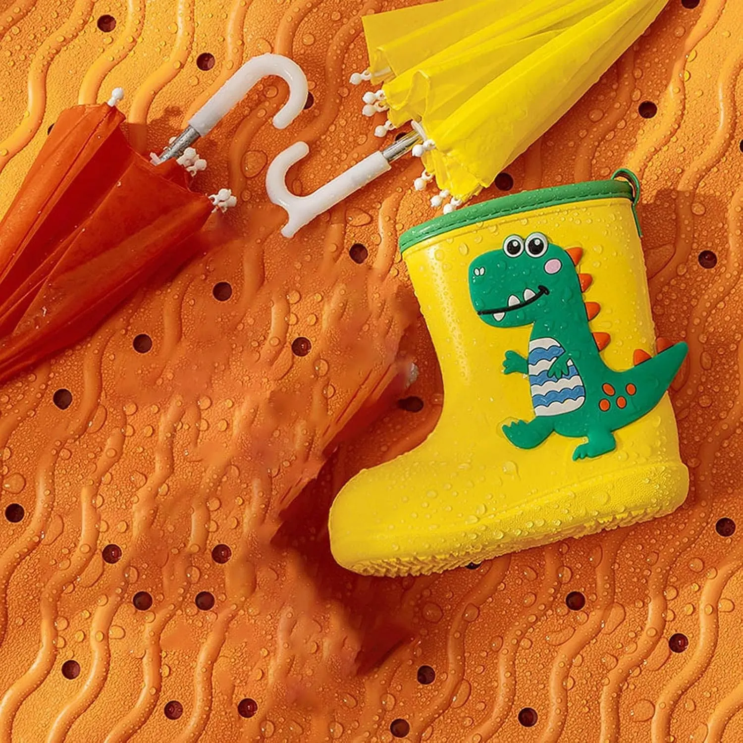 Toddler Waterproof Rain Boots Kids Rubber Boots Cute 3D Dinosaur Pull On Rainboots Boys Girls Toddler Non Slip Slippers