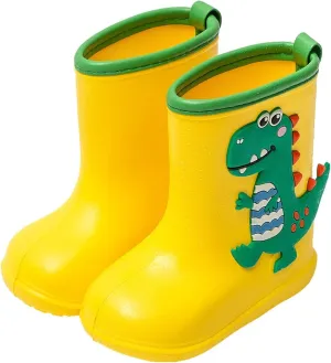 Toddler Waterproof Rain Boots Kids Rubber Boots Cute 3D Dinosaur Pull On Rainboots Boys Girls Toddler Non Slip Slippers