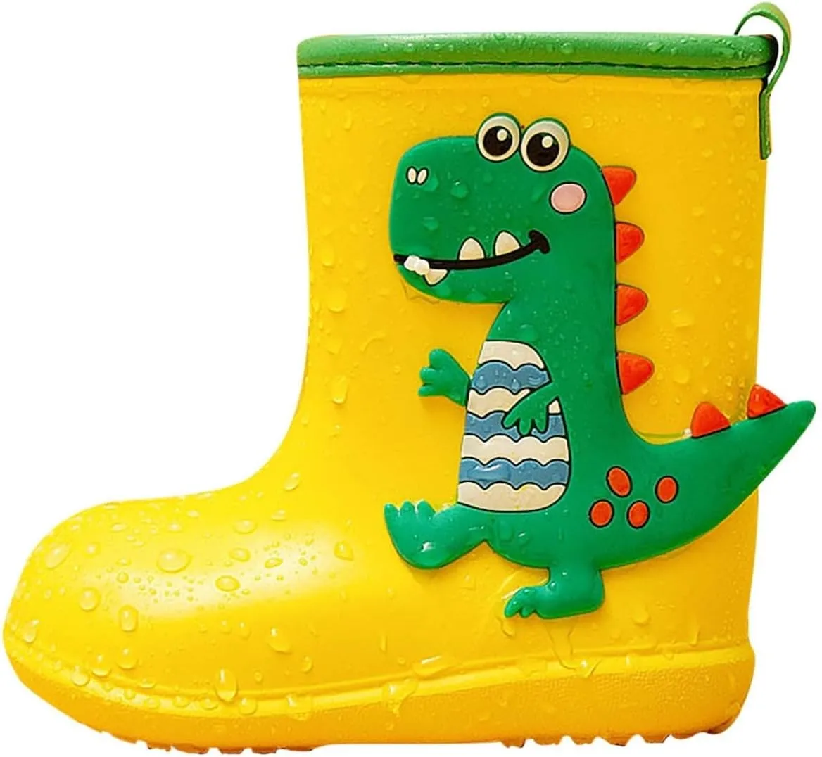 Toddler Waterproof Rain Boots Kids Rubber Boots Cute 3D Dinosaur Pull On Rainboots Boys Girls Toddler Non Slip Slippers