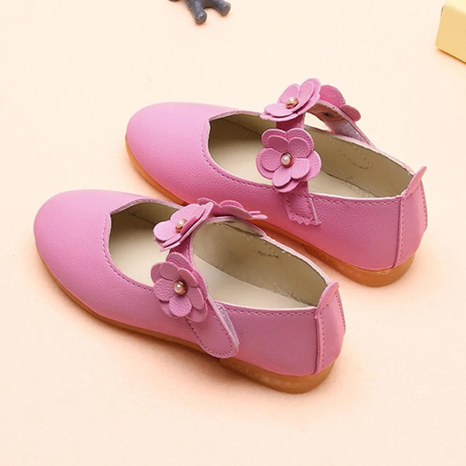 Toddler/Little Girls Mary Jane Ballerina Flat Flower Girl Non-Slip Soft Slip On Princess Dress Shoes for Wedding