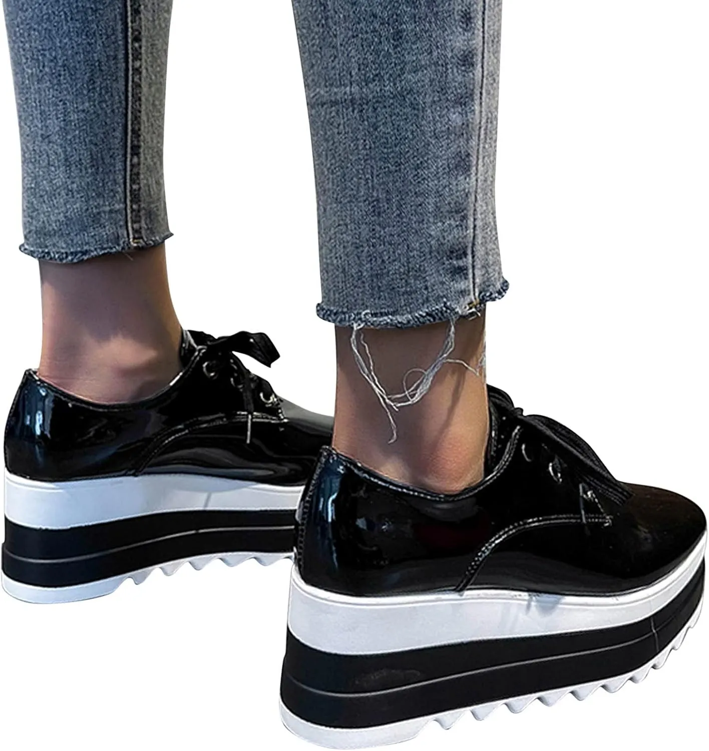 Toe Fashion Color Leather Shoes Women's Bright Solid Strap Casual Platform Shoes Womens Fashion Sneakers