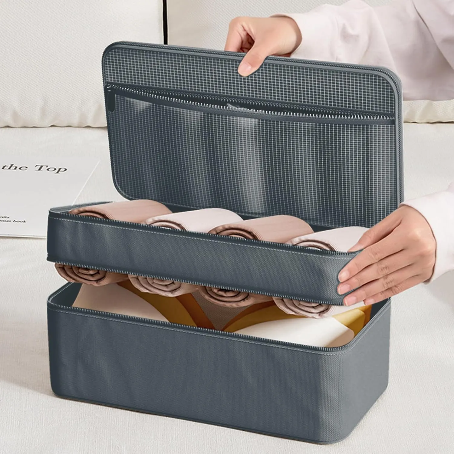 Travel Underwear Organizer Bag Lightweight Double Layer Large Capacity Pack Cube Lingerie Socks Cosmetic Bag,Grey 8#