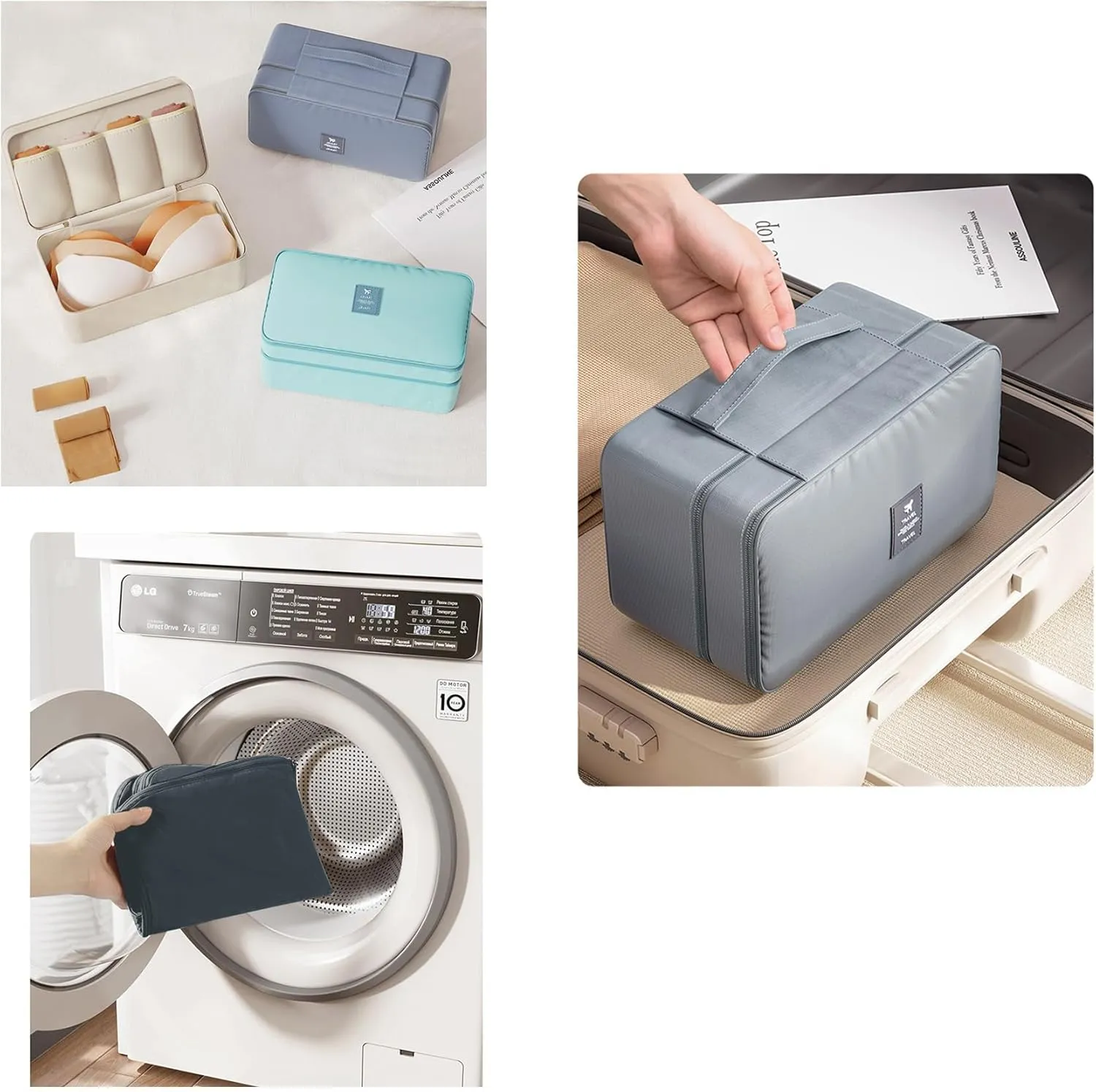 Travel Underwear Organizer Bag Lightweight Double Layer Large Capacity Pack Cube Lingerie Socks Cosmetic Bag,Grey 8#