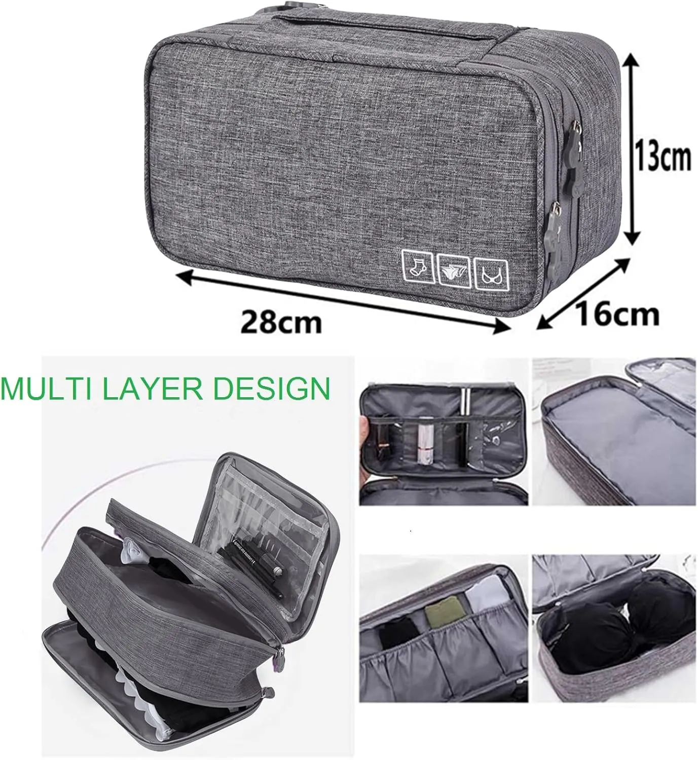 Travel Underwear Organizer Bag Portable Bra Socks Lingerie Cosmetic Storage Bag Travel Essentials Packing Cubes,Grey