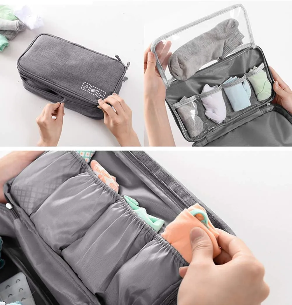 Travel Underwear Organizer Bag Portable Bra Socks Lingerie Cosmetic Storage Bag Travel Essentials Packing Cubes,Grey