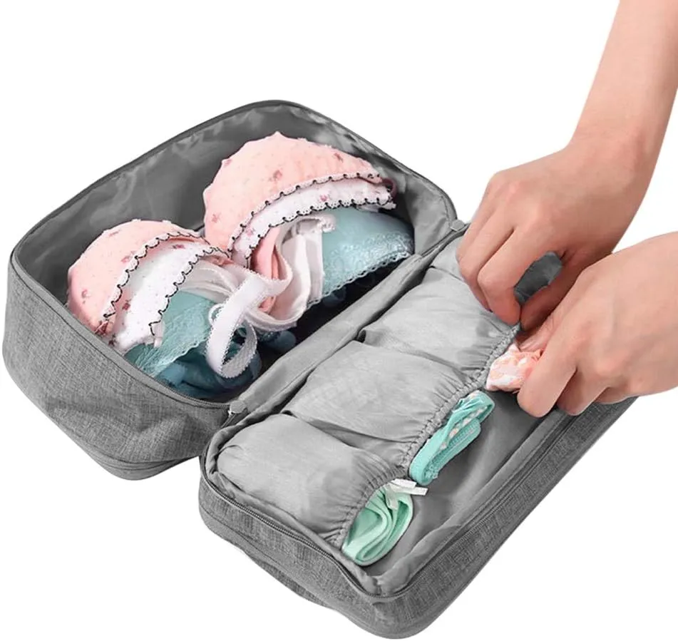 Travel Underwear Organizer Bag Portable Bra Socks Lingerie Cosmetic Storage Bag Travel Essentials Packing Cubes,Grey