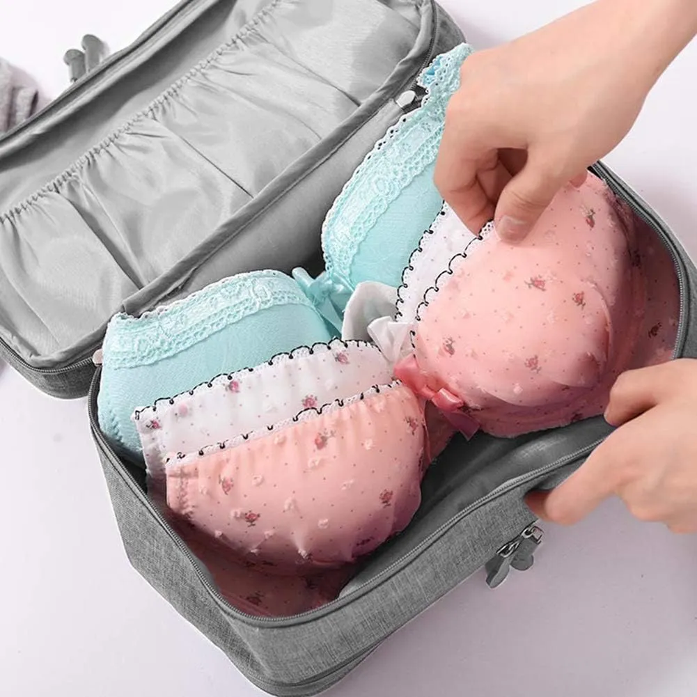 Travel Underwear Organizer Bag Portable Bra Socks Lingerie Cosmetic Storage Bag Travel Essentials Packing Cubes,Grey