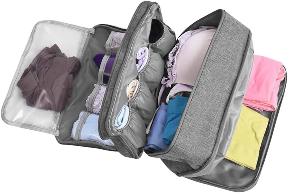 Travel Underwear Organizer Bag Portable Bra Socks Lingerie Cosmetic Storage Bag Travel Essentials Packing Cubes,Grey
