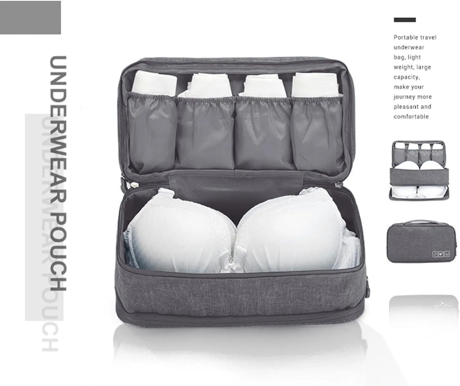 Travel Underwear Organizer Bag Portable Bra Socks Lingerie Cosmetic Storage Bag Travel Essentials Packing Cubes,Grey