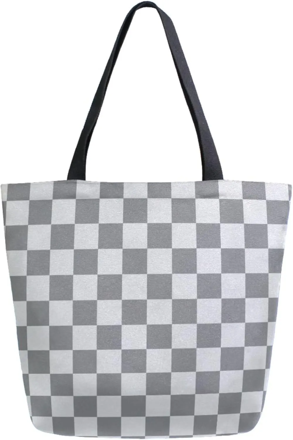 Trendy Extra Large Shoulder Grocery Tote Bag, Art Grey Checkerboard Canvas Daily Handle Bag for Gym Yoga Weekender Picnic Beach Travel Kitchen Reusable Market Shopping