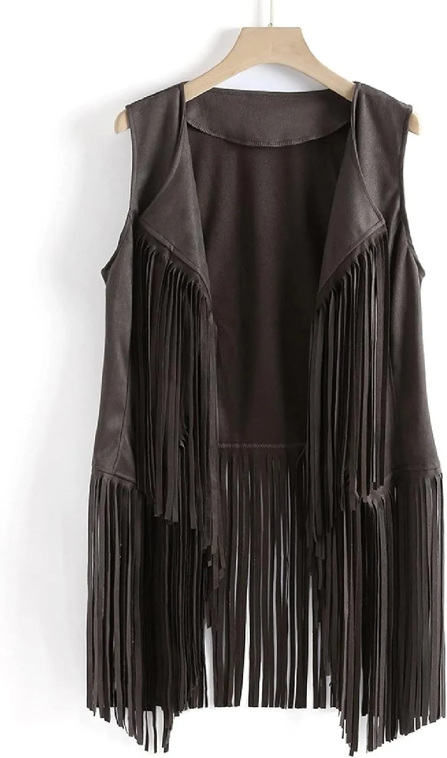 Trendy Faux Suede Fringe Jacket for Women 70s Hippie Cardigans Vest Motorcycle Tassels Sleeveless Coats