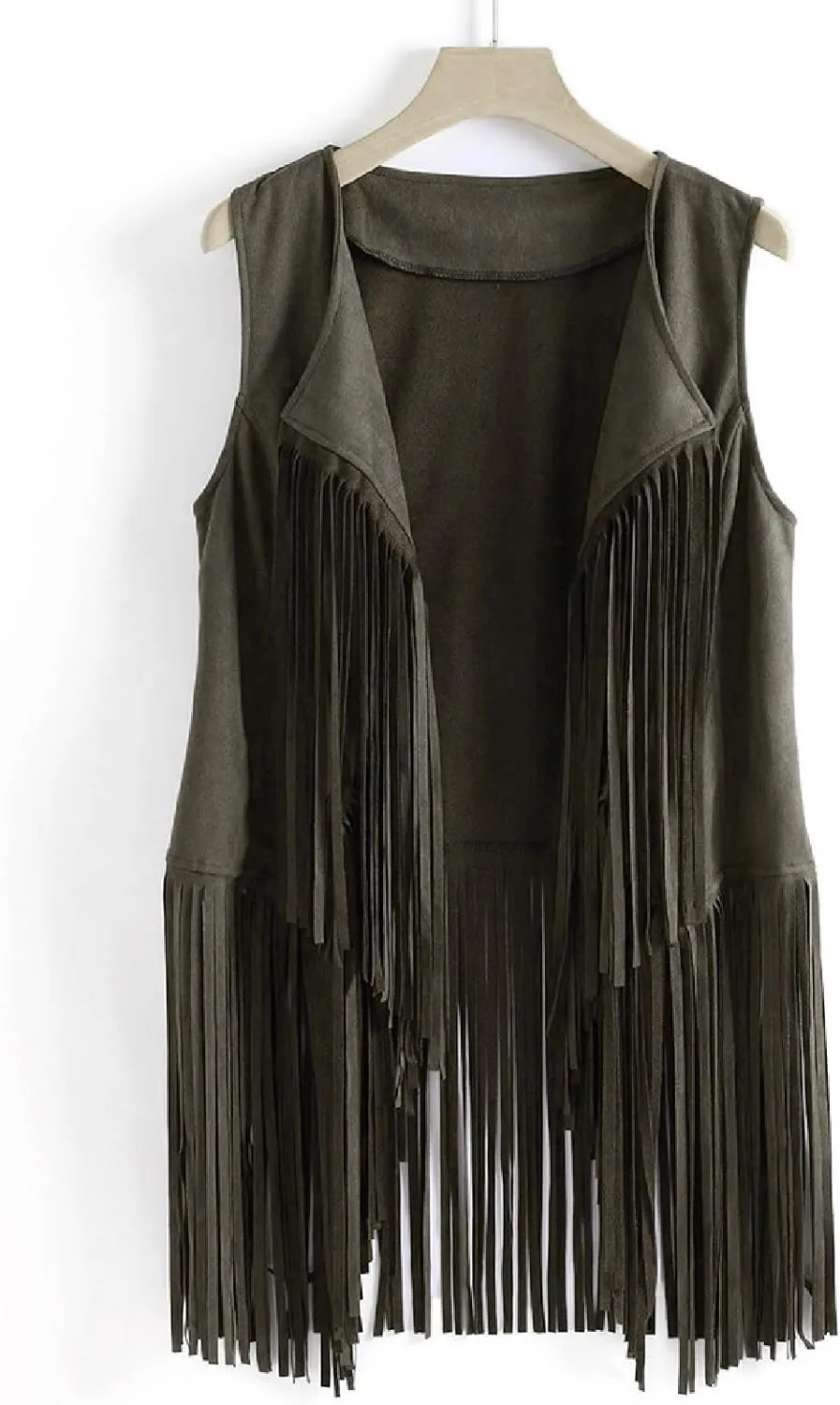 Trendy Faux Suede Fringe Jacket for Women 70s Hippie Cardigans Vest Motorcycle Tassels Sleeveless Coats