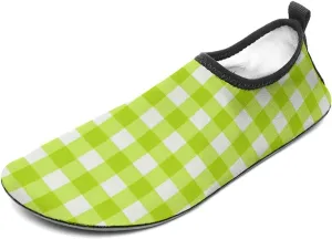 Trendy Lime Green Gingham Checkered Pattern Men Women Water Shoes Quick-Dry Aqua Socks Barefoot Slip-on for Beach Swim Sport Surf Yoga Exercise