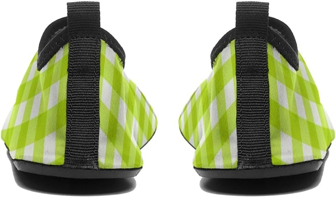 Trendy Lime Green Gingham Checkered Pattern Men Women Water Shoes Quick-Dry Aqua Socks Barefoot Slip-on for Beach Swim Sport Surf Yoga Exercise