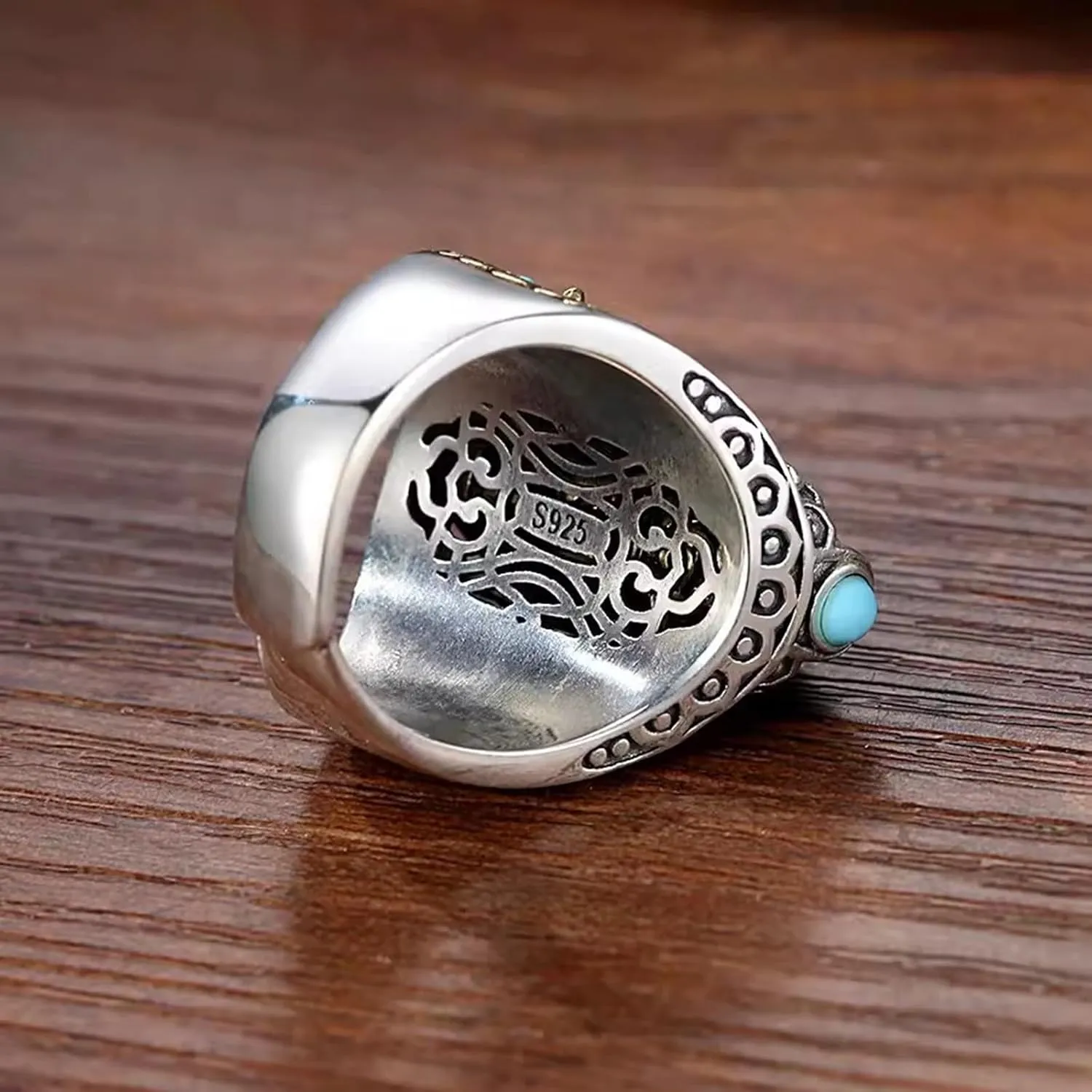 Turquoise Six-Character Mantra Nine-Eyed Dzi Bead Ring Six-Character Mantra Bead Bracelet Tibetan Feng Shui Rings Moissanite Rings for Women