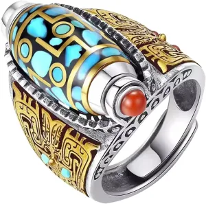 Turquoise Six-Character Mantra Nine-Eyed Dzi Bead Ring Six-Character Mantra Bead Bracelet Tibetan Feng Shui Rings Moissanite Rings for Women