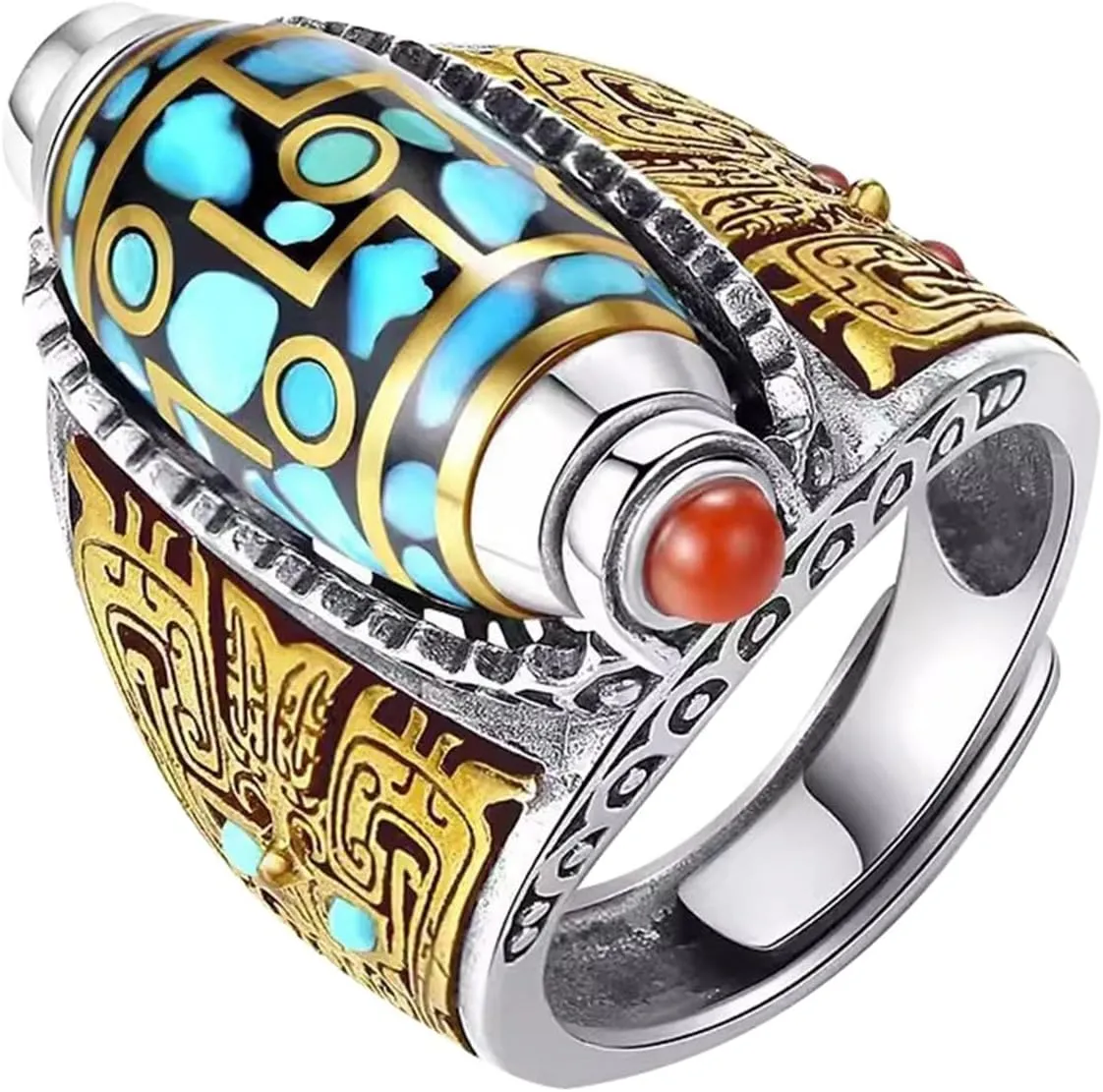 Turquoise Six-Character Mantra Nine-Eyed Dzi Bead Ring Six-Character Mantra Bead Bracelet Tibetan Feng Shui Rings Moissanite Rings for Women