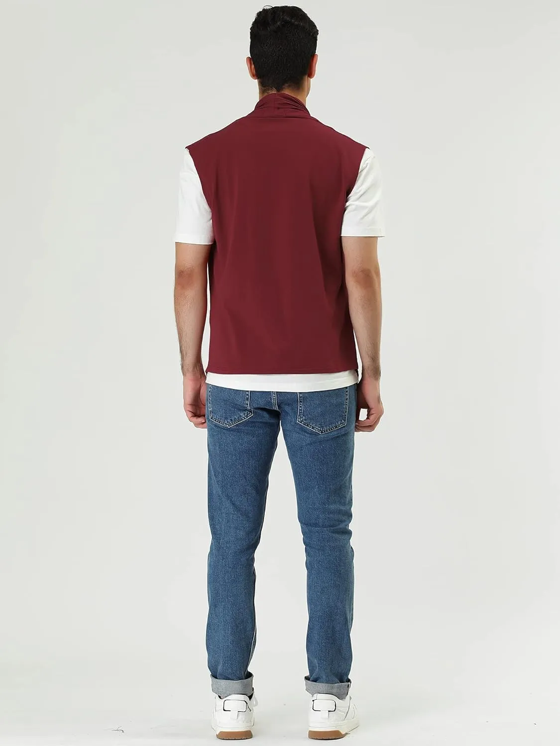 uxcell Men's Ruffle Shawl Collar Lightweight Vest Drape Cape Sleeveless Cardigan