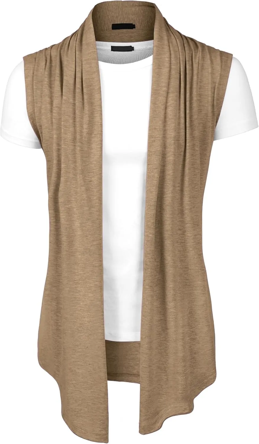uxcell Men's Ruffle Shawl Collar Lightweight Vest Drape Cape Sleeveless Cardigan
