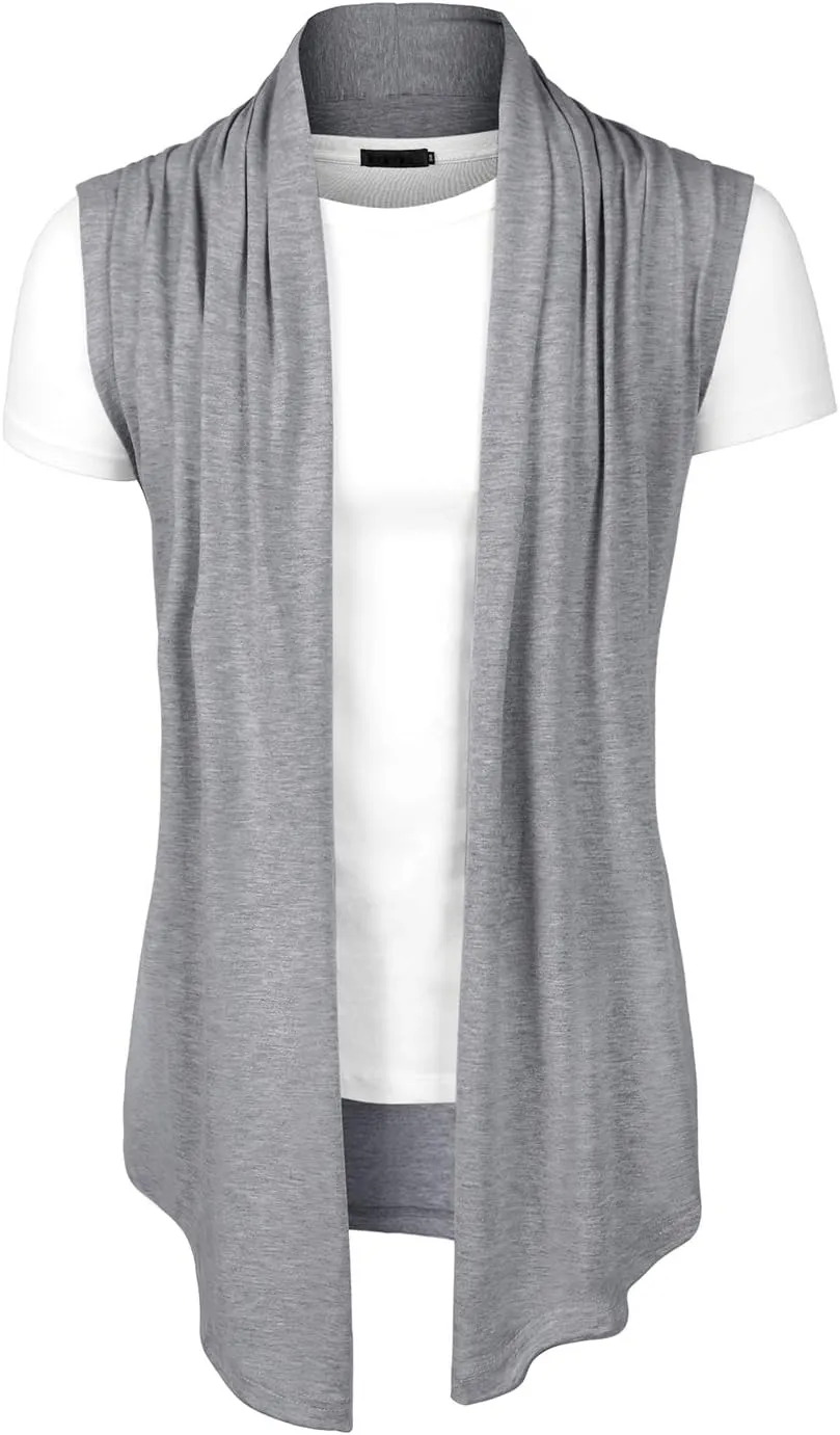 uxcell Men's Ruffle Shawl Collar Lightweight Vest Drape Cape Sleeveless Cardigan