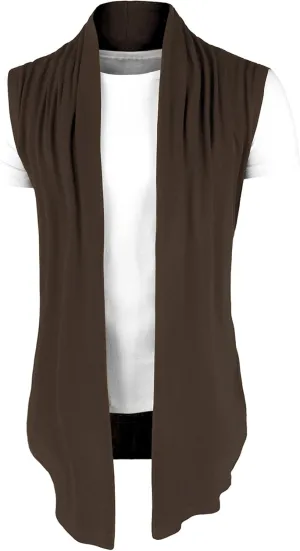 uxcell Men's Ruffle Shawl Collar Lightweight Vest Drape Cape Sleeveless Cardigan