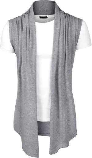 uxcell Men's Ruffle Shawl Collar Lightweight Vest Drape Cape Sleeveless Cardigan