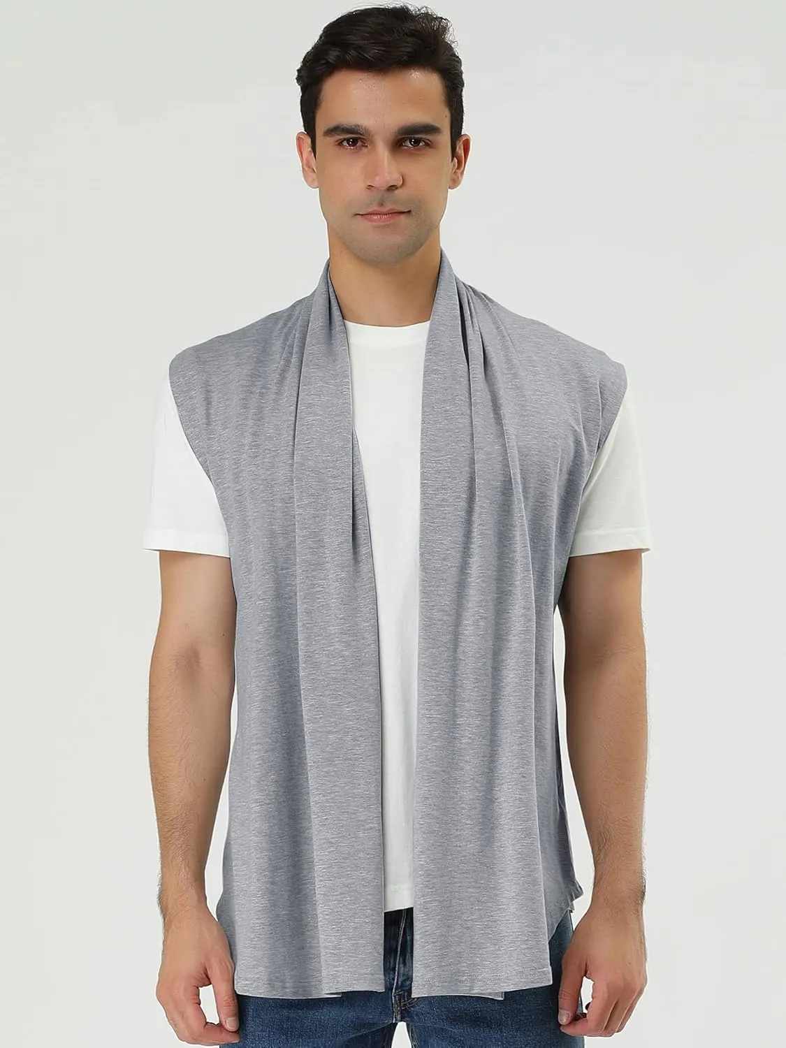 uxcell Men's Ruffle Shawl Collar Lightweight Vest Drape Cape Sleeveless Cardigan