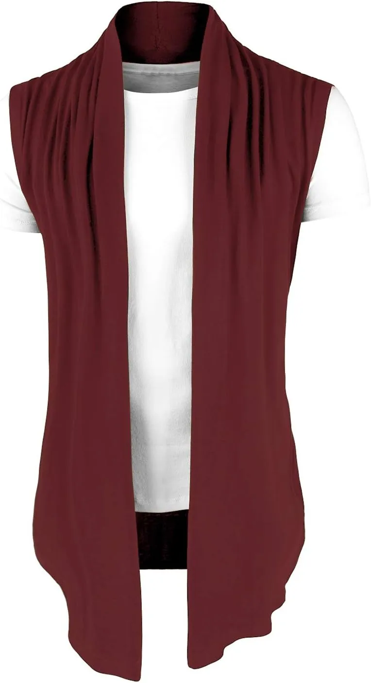 uxcell Men's Ruffle Shawl Collar Lightweight Vest Drape Cape Sleeveless Cardigan