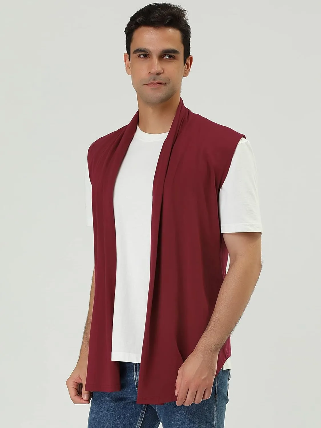 uxcell Men's Ruffle Shawl Collar Lightweight Vest Drape Cape Sleeveless Cardigan