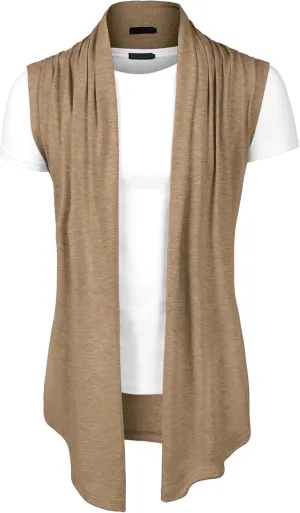 uxcell Men's Ruffle Shawl Collar Lightweight Vest Drape Cape Sleeveless Cardigan