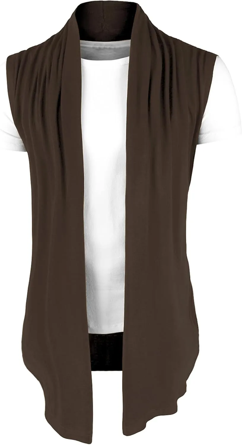 uxcell Men's Ruffle Shawl Collar Lightweight Vest Drape Cape Sleeveless Cardigan