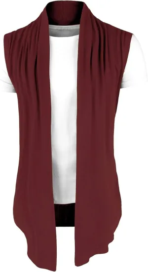 uxcell Men's Ruffle Shawl Collar Lightweight Vest Drape Cape Sleeveless Cardigan