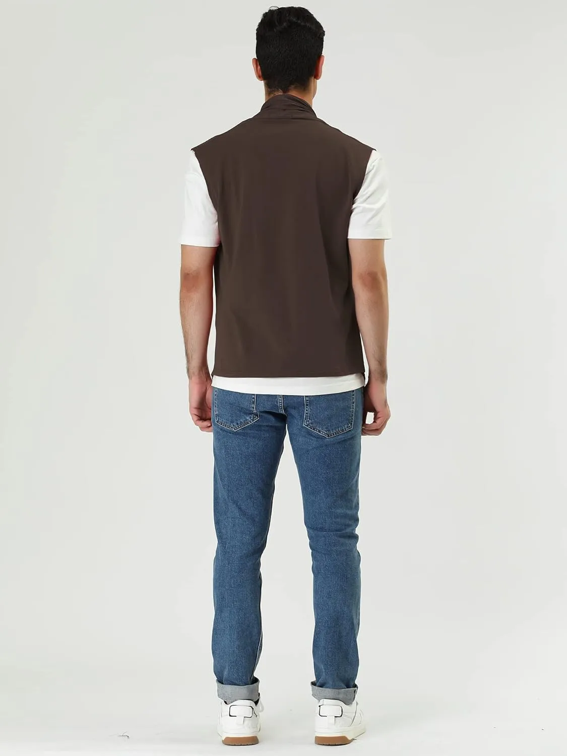 uxcell Men's Ruffle Shawl Collar Lightweight Vest Drape Cape Sleeveless Cardigan
