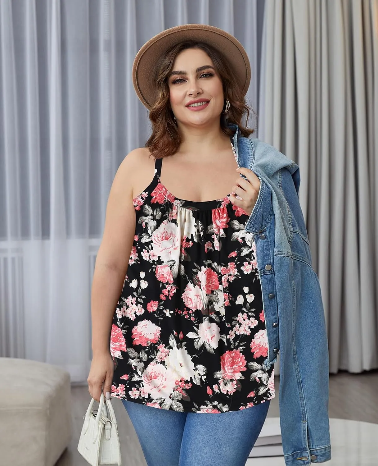 V FOR CITY Camisole Top for Women with Built in Bra Adjustable Strap Tank Top Summer Loose Fit Cami Shirt S-3XL