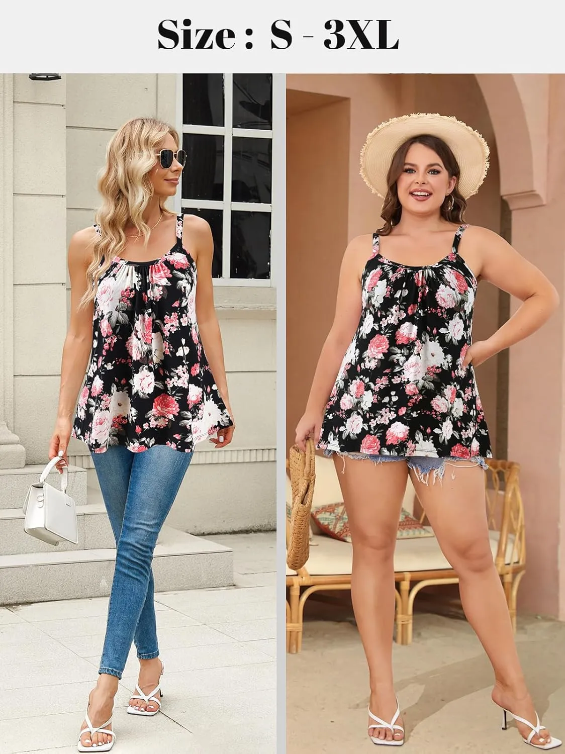 V FOR CITY Camisole Top for Women with Built in Bra Adjustable Strap Tank Top Summer Loose Fit Cami Shirt S-3XL