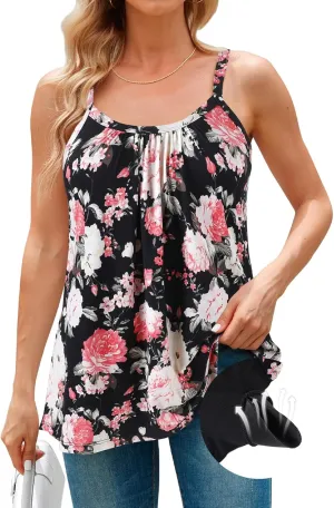 V FOR CITY Camisole Top for Women with Built in Bra Adjustable Strap Tank Top Summer Loose Fit Cami Shirt S-3XL