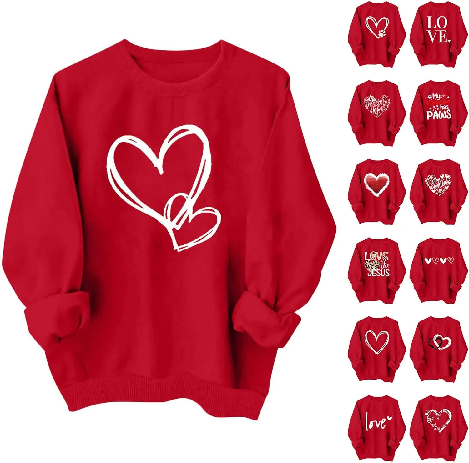 Valentines Sweatshirts for Women Crewneck Pullovers Love Heart Graphic Sweater Cute Sweatshirt Long Sleeve Tops